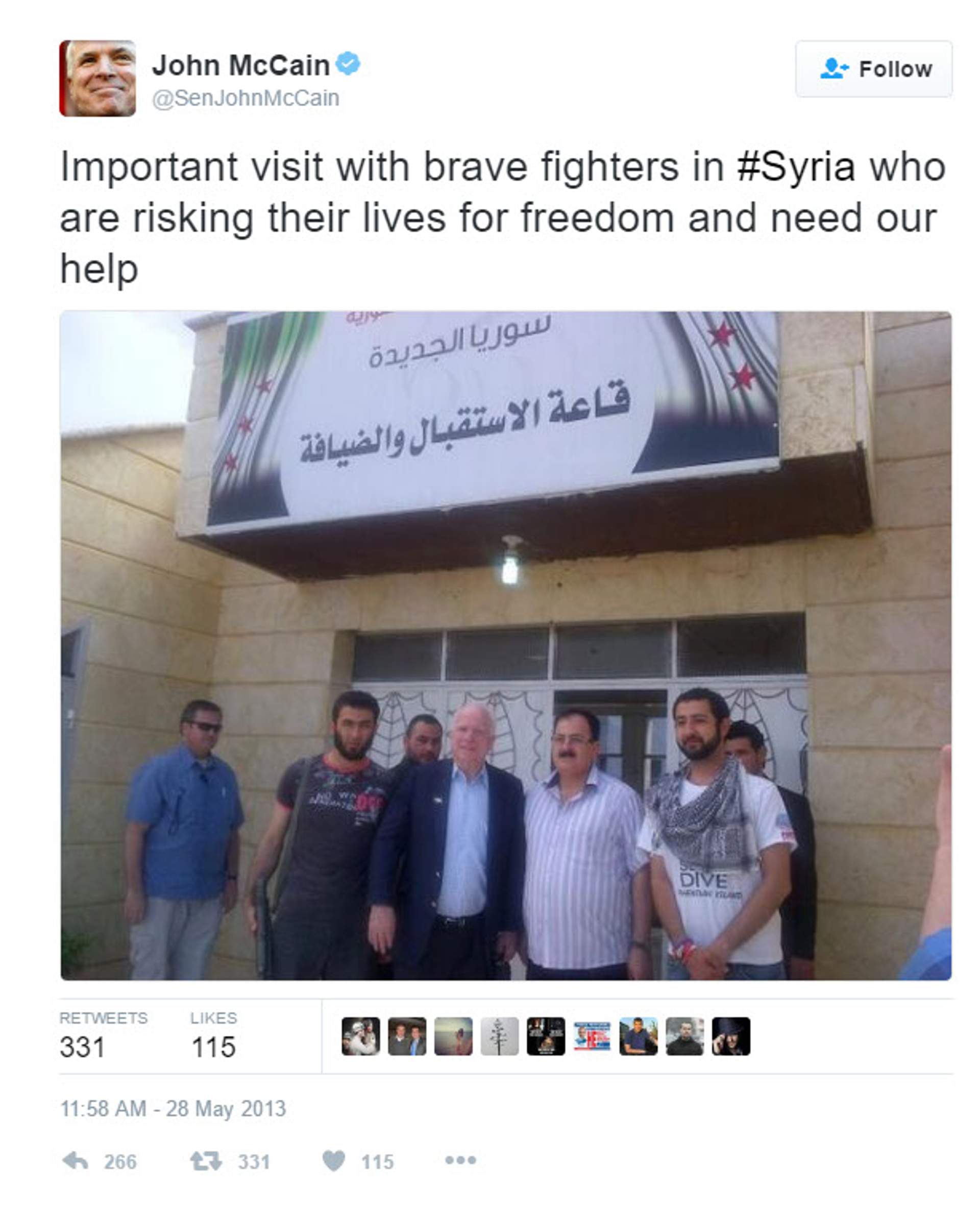 John McCain with FSA leaders who later massacred civilian populations across Syria