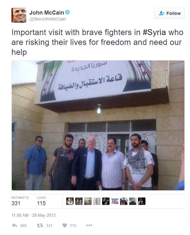 John McCain with FSA leaders who later massacred civilian populations across Syria