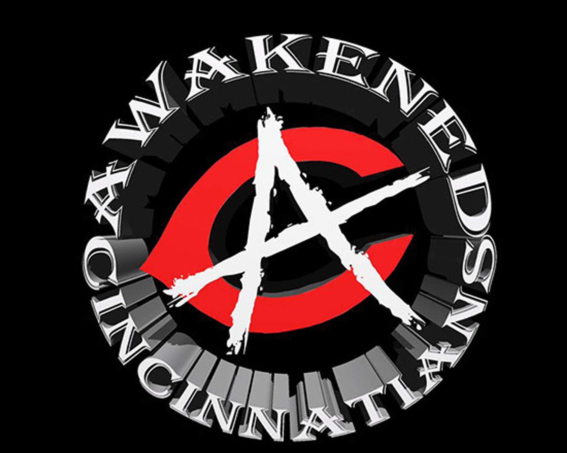 Logo of Awakened Cincinnatians, featuring a red anarchy symbol inside a stylized eye.