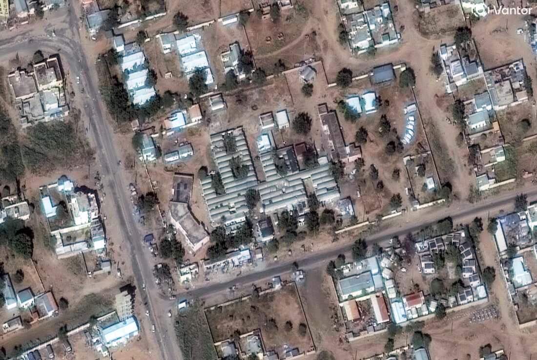 Satellite image of Saudi hospital in El-Fasher showing damage after RSF attack October 2025
