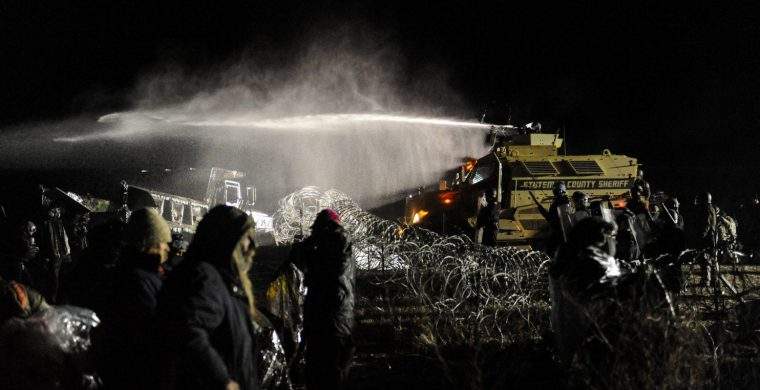 MCSD blast water protectors with water cannons in freezing temperatures.