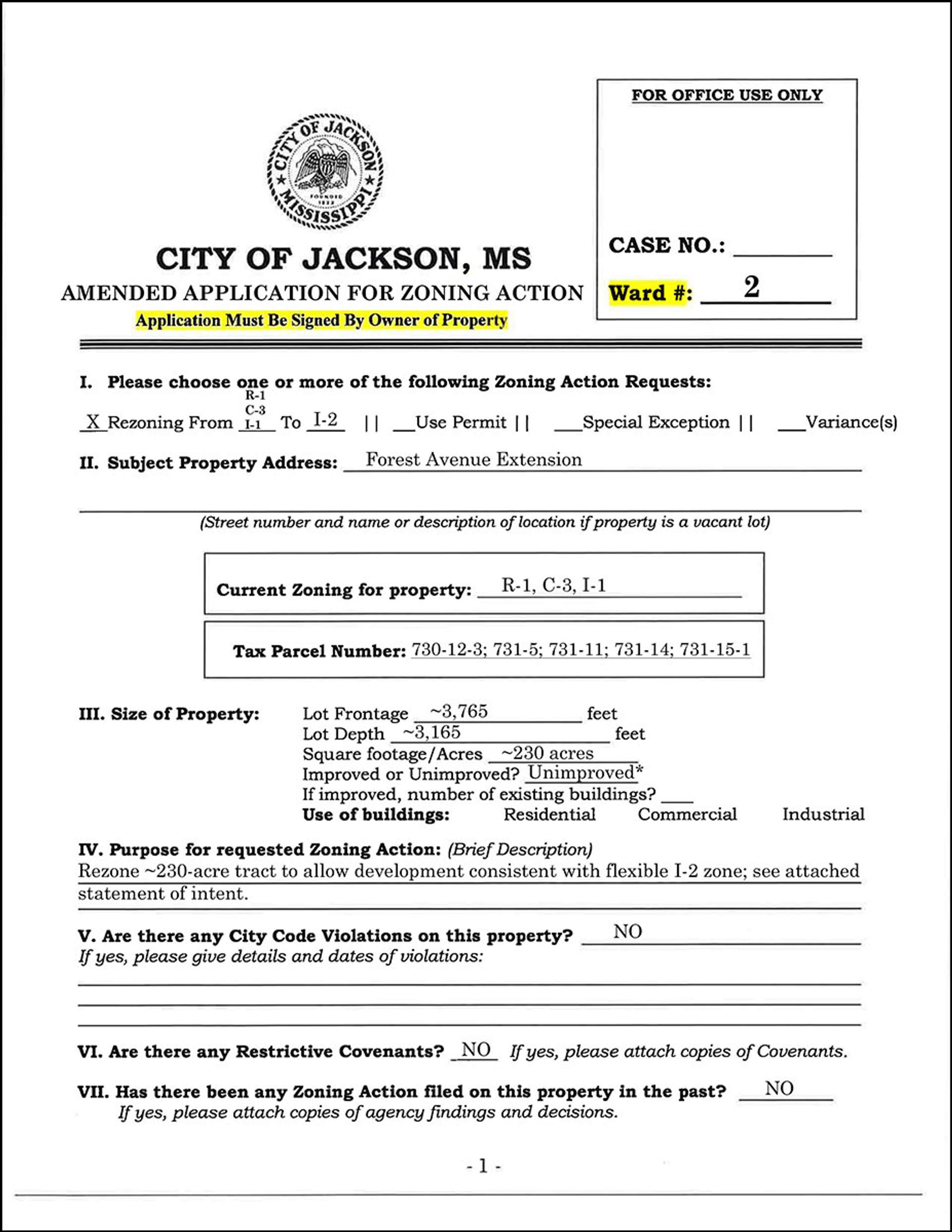 Amended Saxum rezoning application. Credit ~ Watkins & Eager PLLC / Mississippi Free Press 