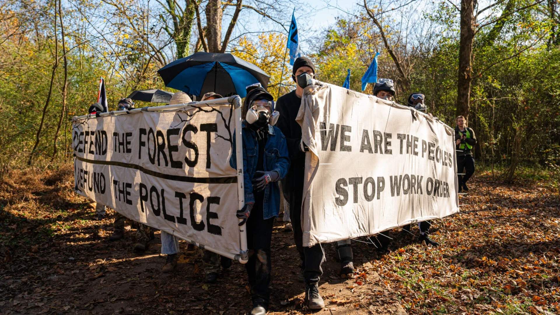 Activist block the forest enterance to the cop city construction zone