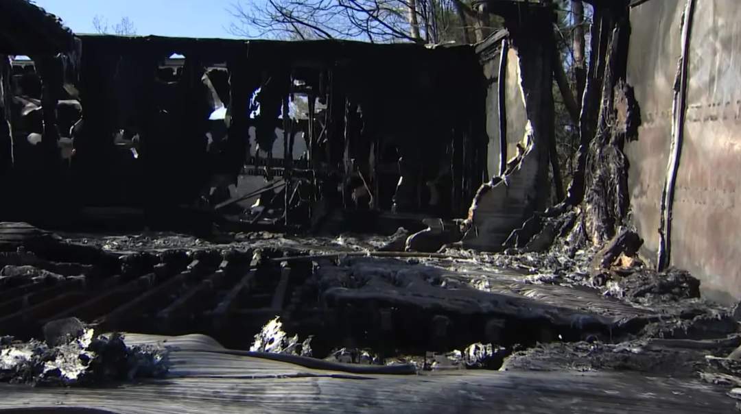 Inside totally destroyed tractor trailers.