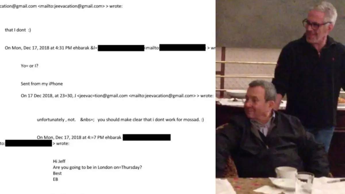 Former Israeli Prime Minister Ehud Barak and Jeffrey Epstein in a photo released by the U.S. House Oversight Committee