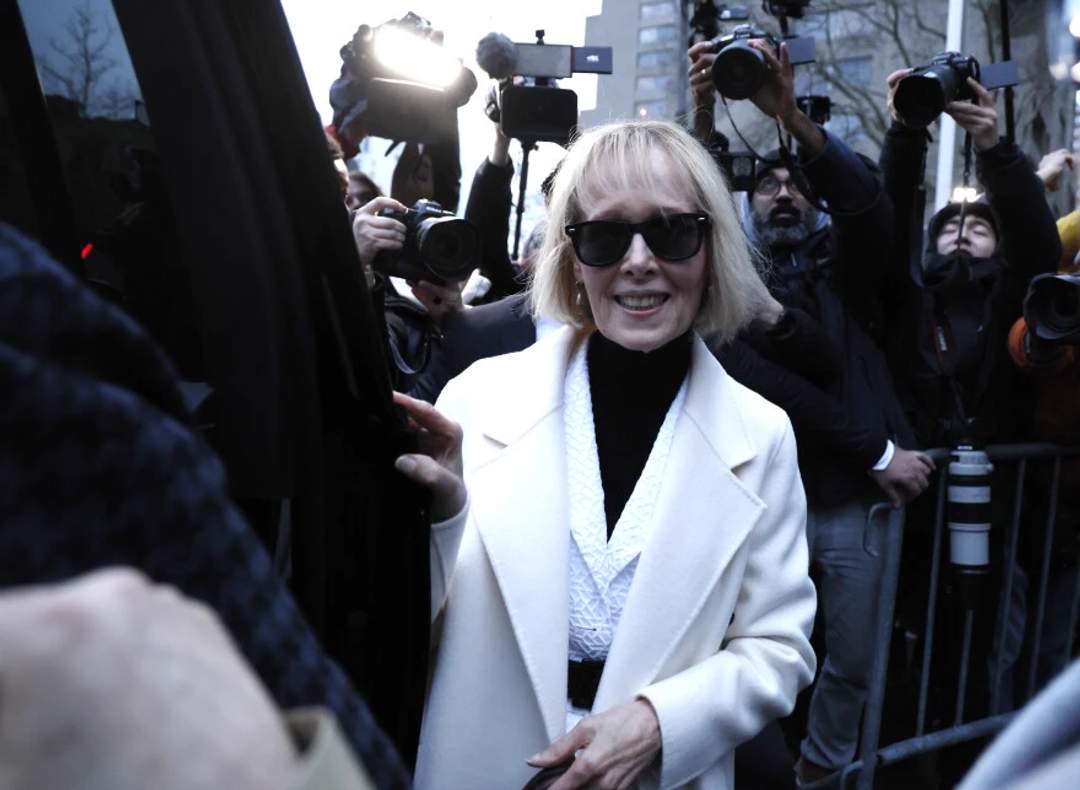 E. Jean Carroll walking outside Manhattan federal courthouse following her defamation trial victory