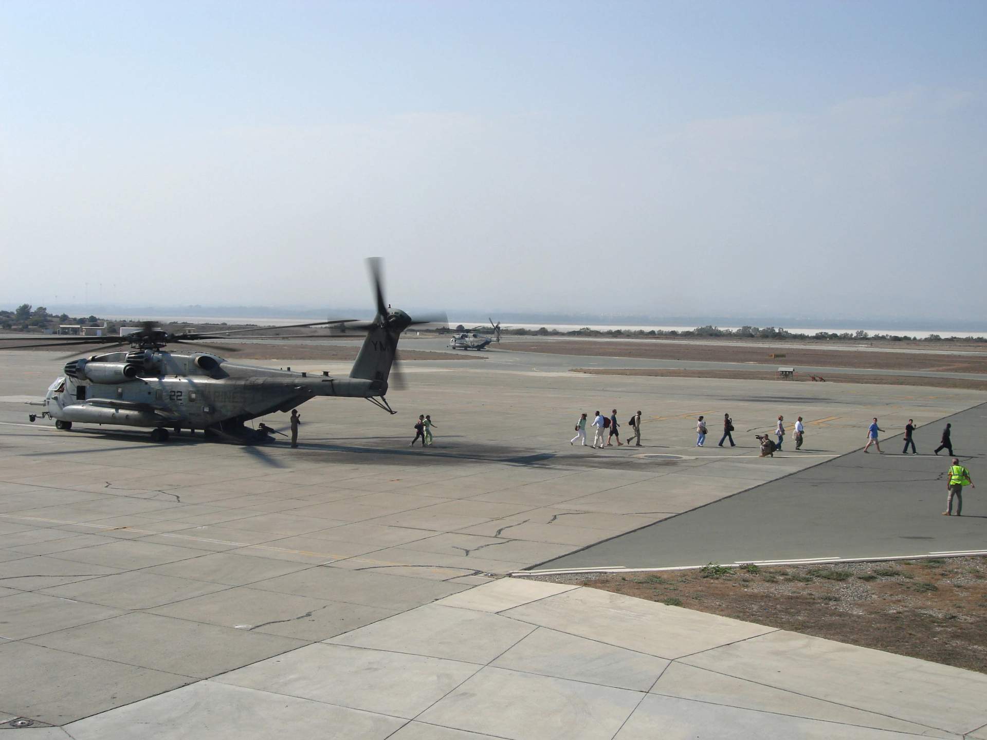 U.S. Marines helicopter on the tarmac at RAF Akrotiri military base in Cyprus.