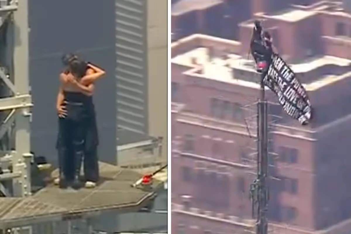 Left: Angela & Ivan embrace after the proposal Right: Ivan & Angela on top of the radio tower peak