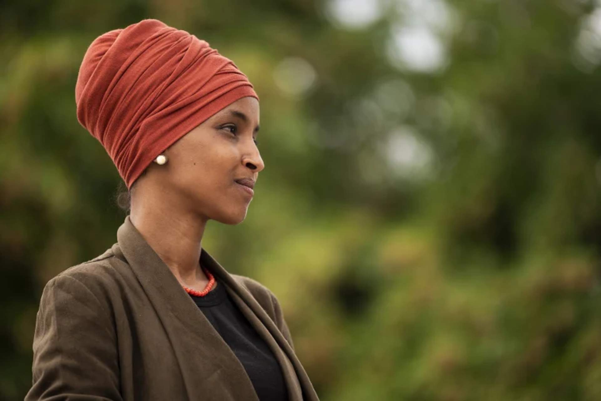 Rep. Ilhan Omar speaking to supporters during her 2024 primary campaign in Minnesota