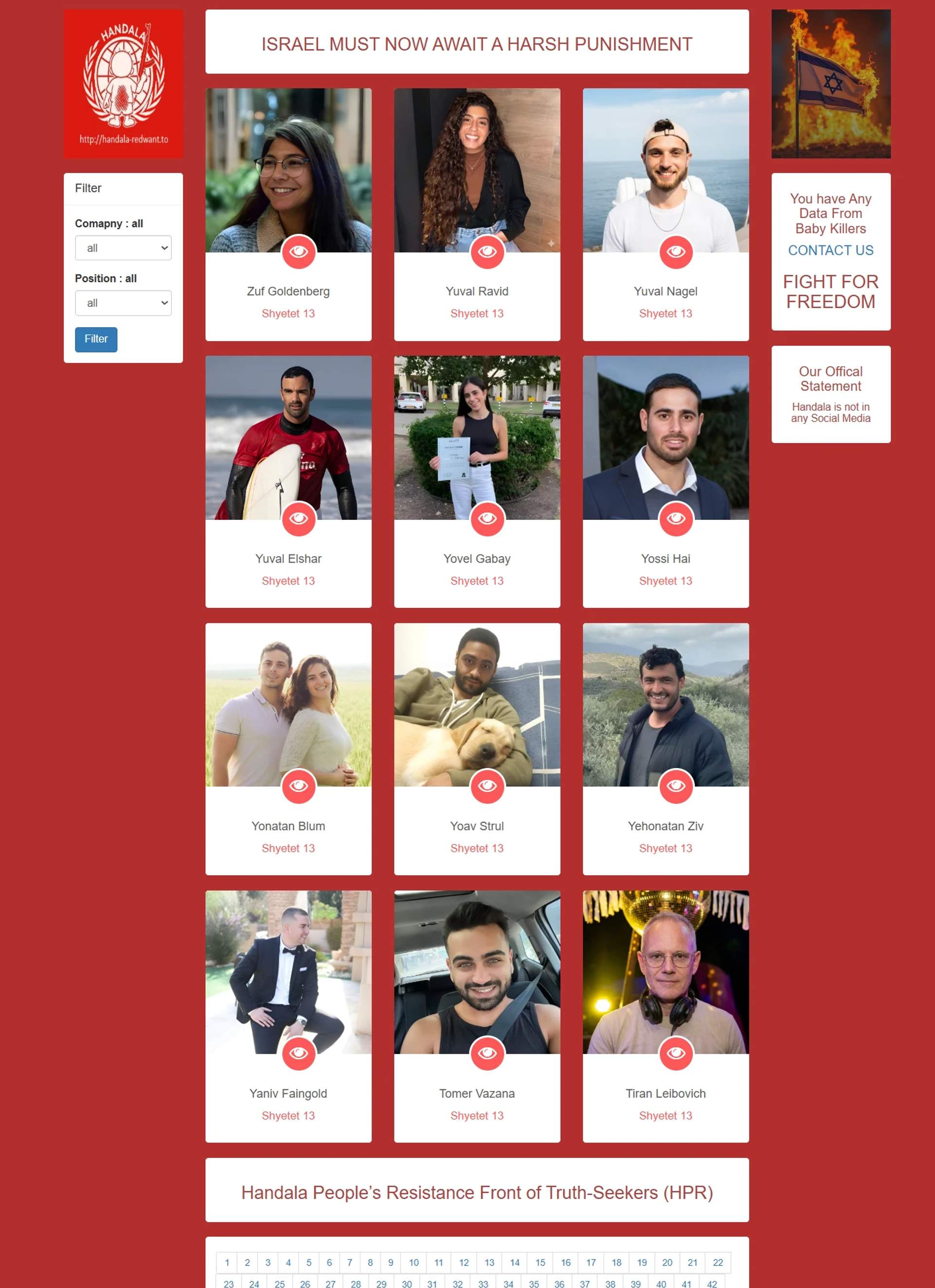 Screenshot of leaked IOF officers from the Handala website