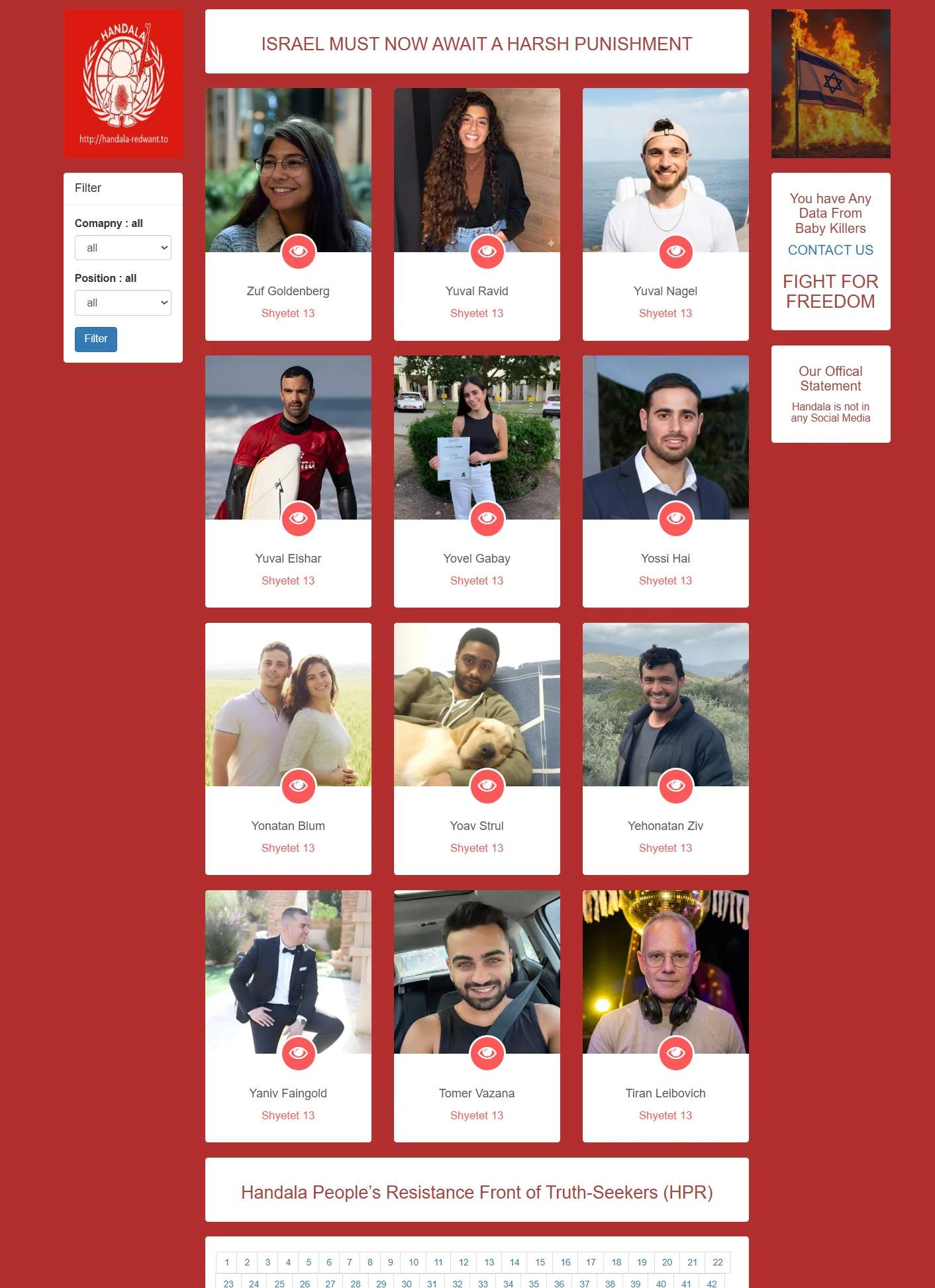 Screenshot of leaked IOF officers from the Handala website