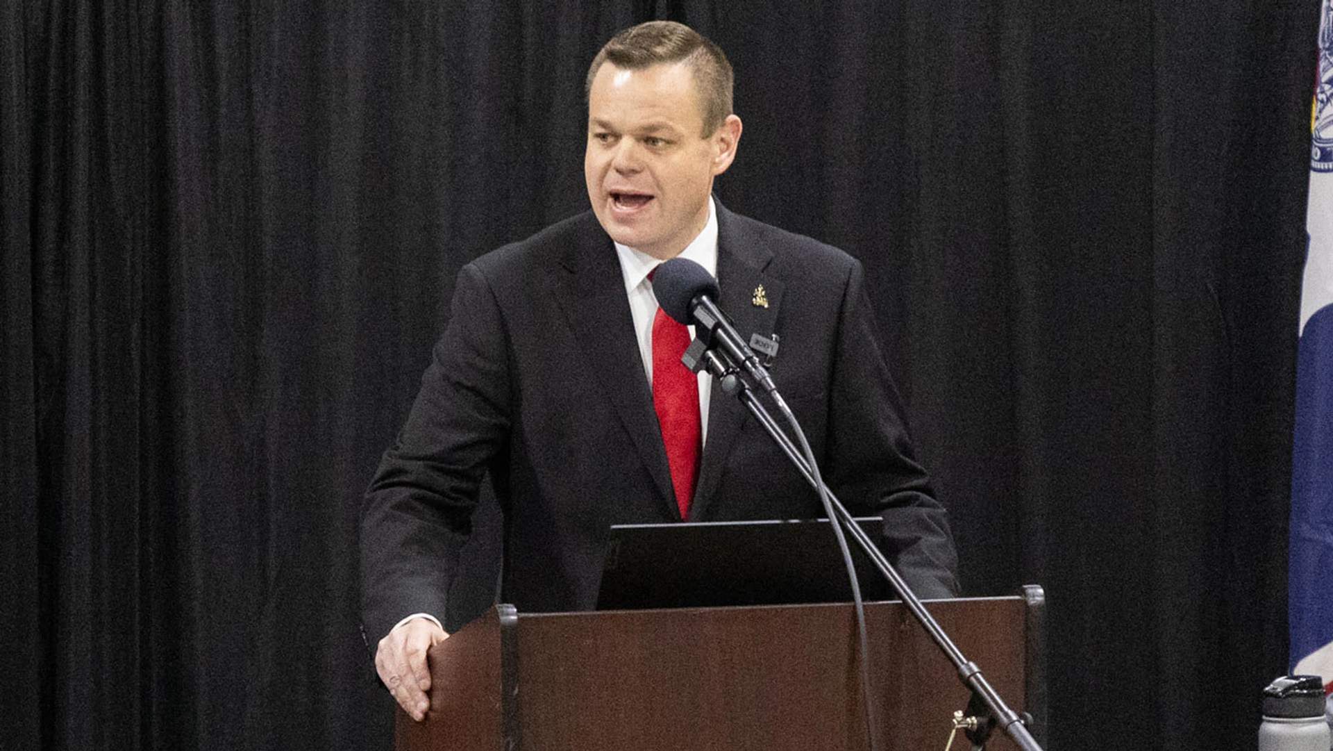 Reid Rasner speaking at the 2024 Wyoming Republican Party Convention