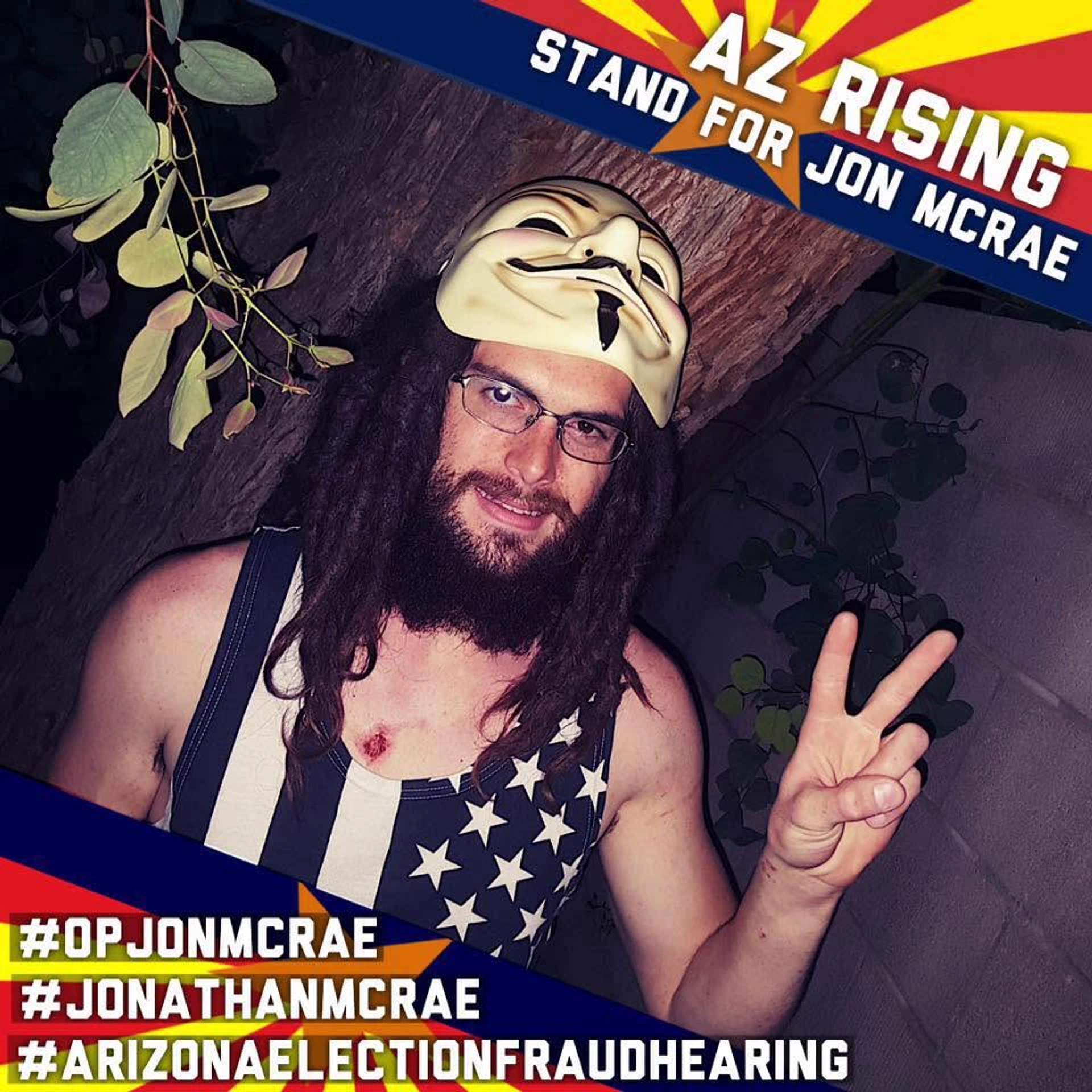 Photo of Jon McRae with Guy Fawkes mask.