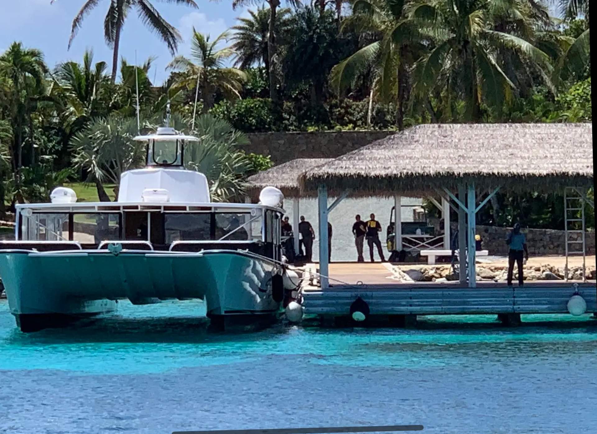 Aerial view of Jeffrey Epstein's compound on Little St. James island in the U.S. Virgin Islands, showing multiple buildings and dock facilities