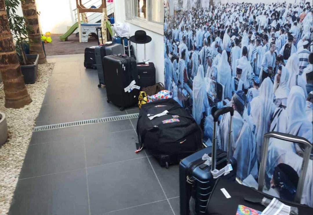 Rows of suitcases lined up outside a synagogue in Larnaca, Cyprus, belonging to Israelis who fled the October 2023 war