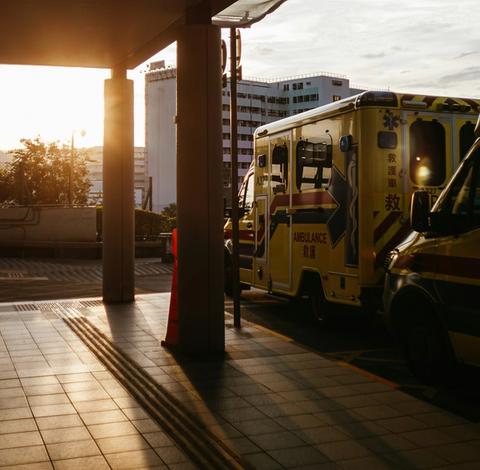 ambulances at golden hour