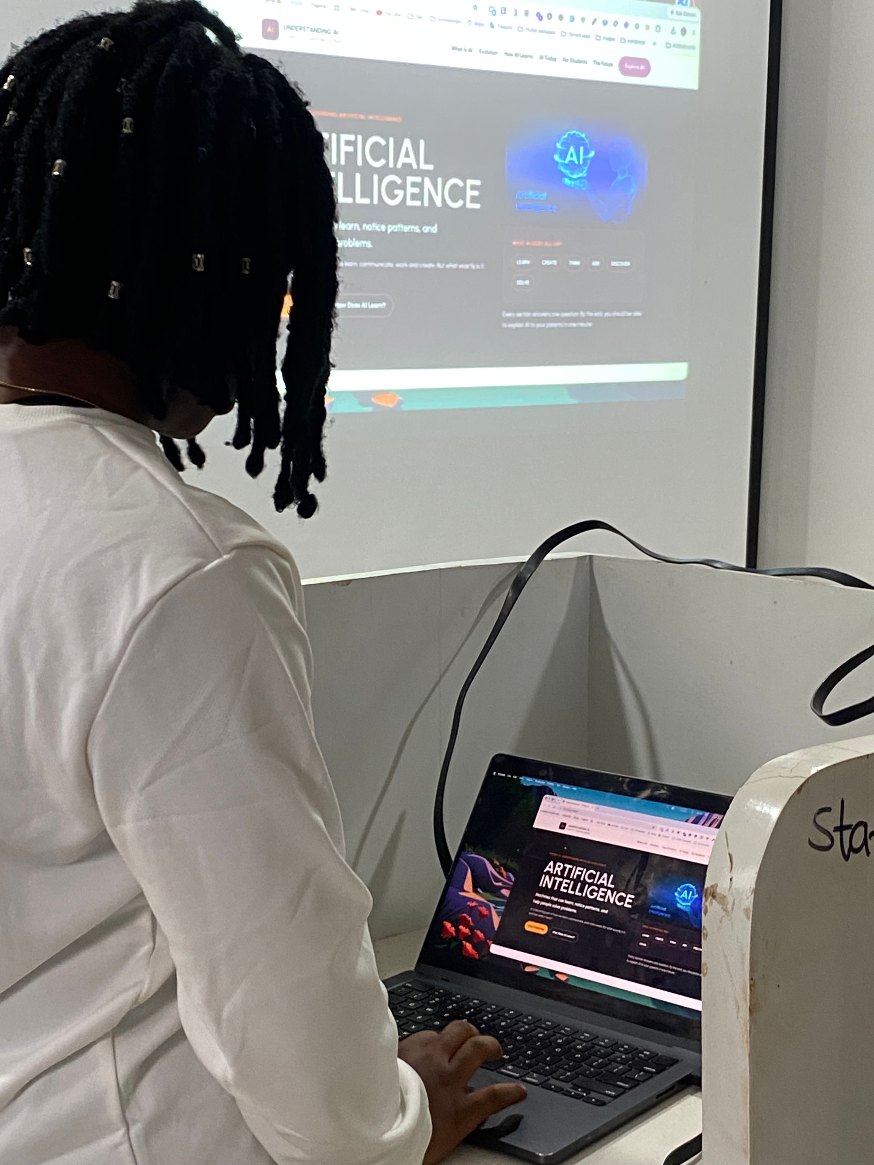 Understanding AI running from her laptop, projected for the class