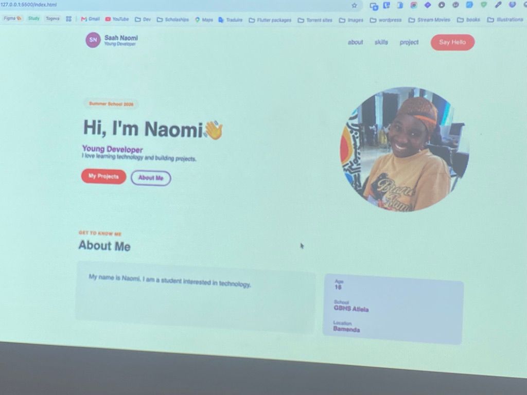 A student's finished portfolio website, live in the browser