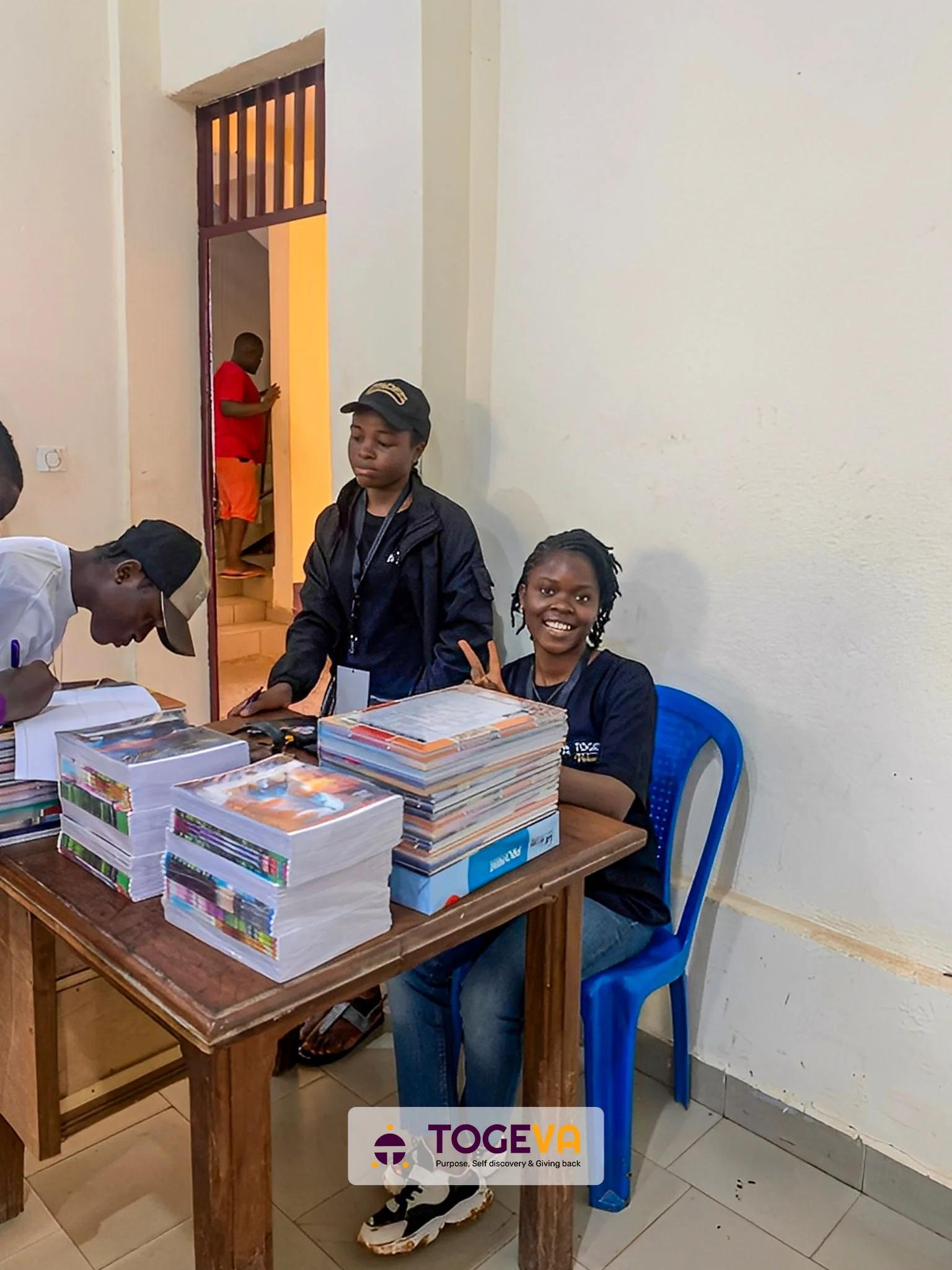 School supplies laid out for distribution to students