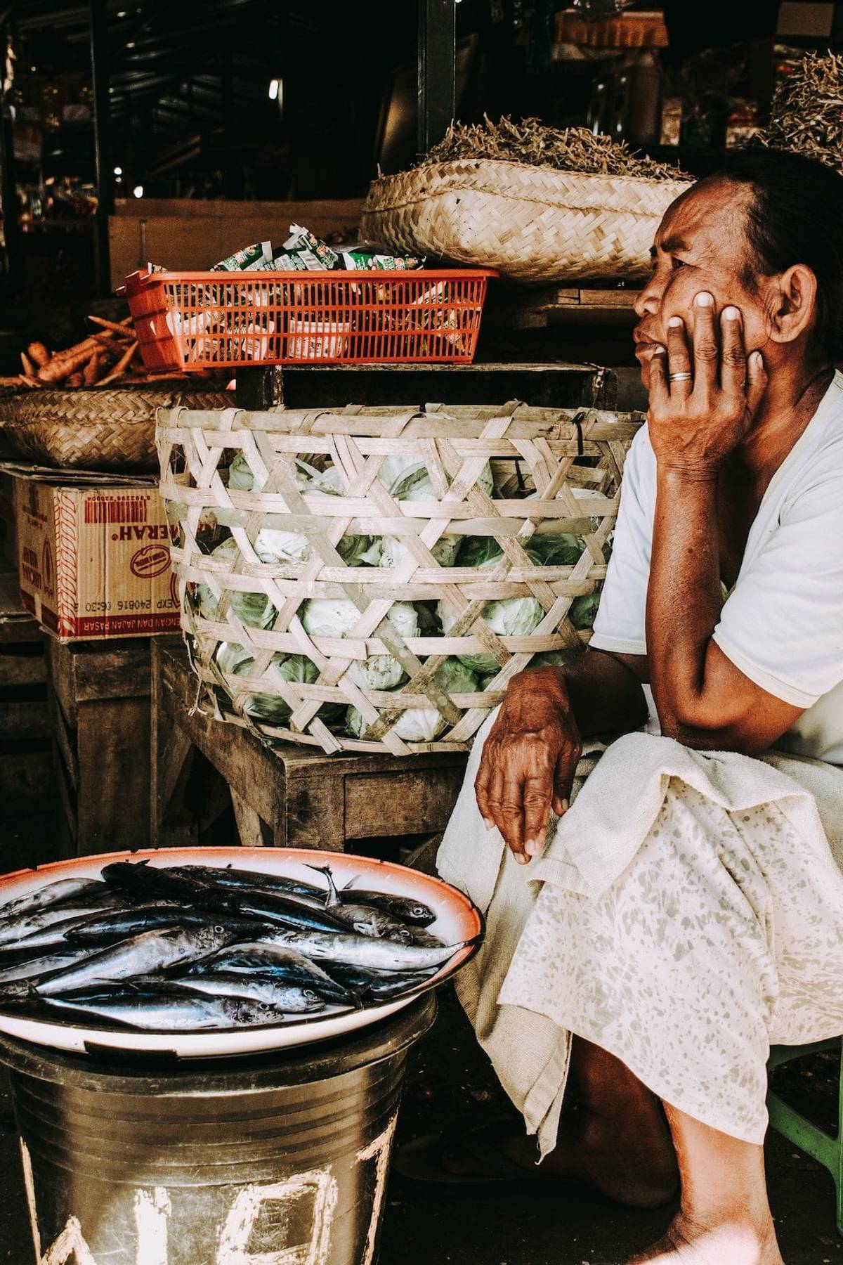 Lady selling fish in Bali