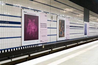 Multiple artworks shown at the subway station Feldstraße in Hamburg.