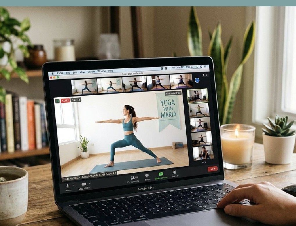 Notebook con práctica de yoga online en vivo