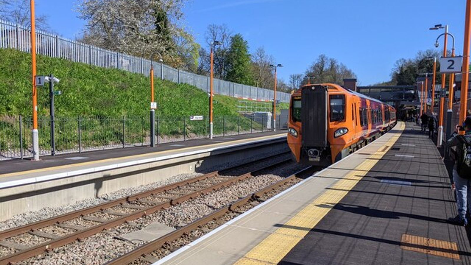 A West Midlands Railway train arriving at the new Kings Heath station