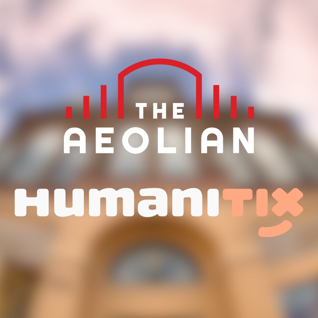 The Aeolian and Humanitix logos set against the backdrop of the venue