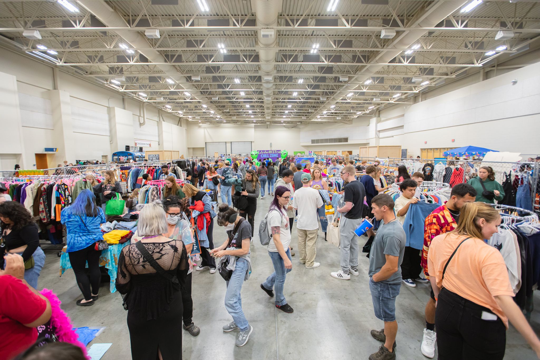 Vintage Market Festival in a big industrial warehouse venue