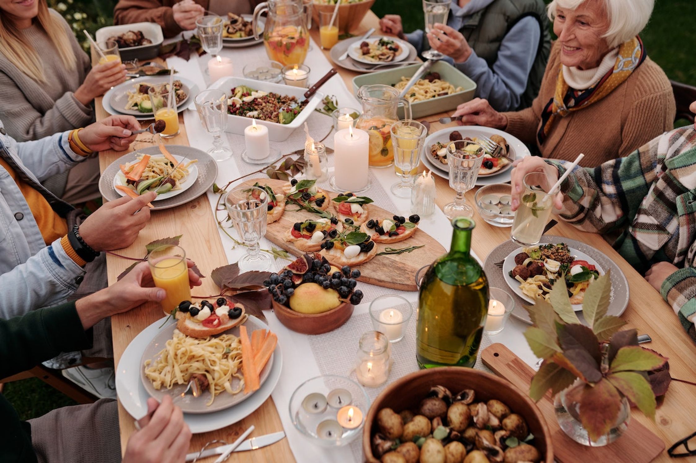 A dinner party with bruschetta and fettucine, yum!