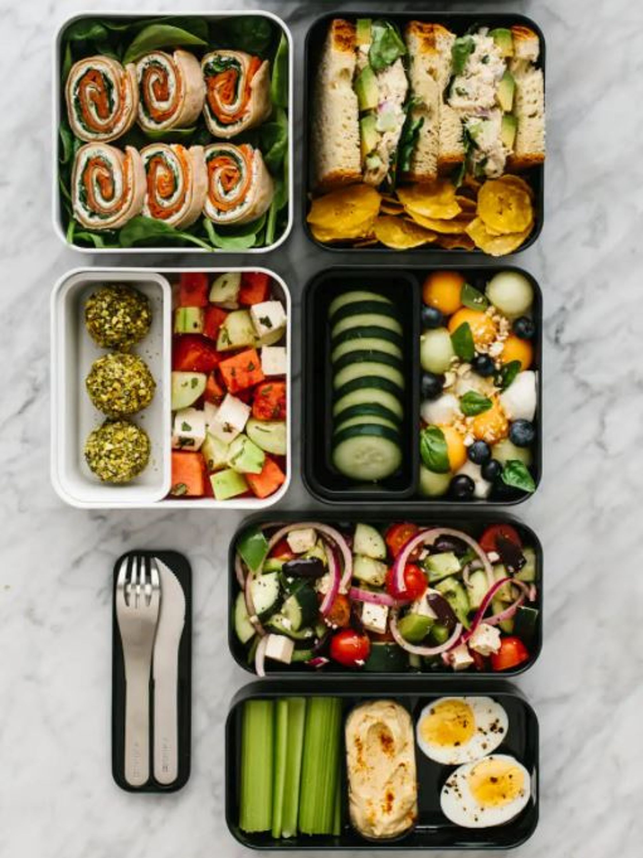 This photo is from Downshiftology of a bento box display 