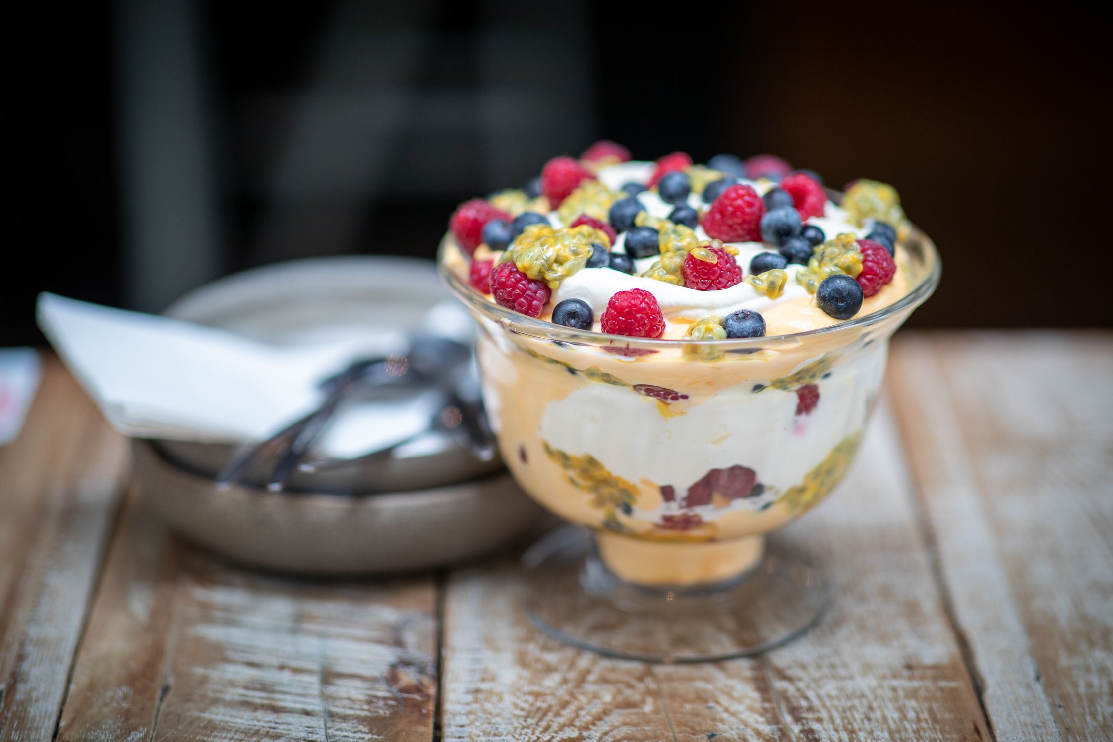Delicious dessert topped with berries