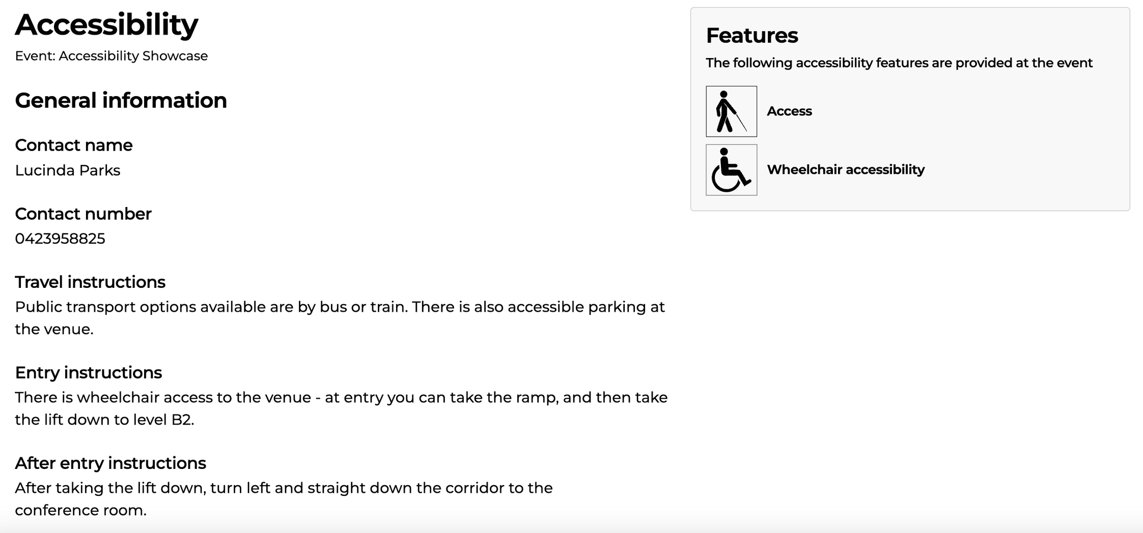 Screenshot of Accessibility landing page that details information and features