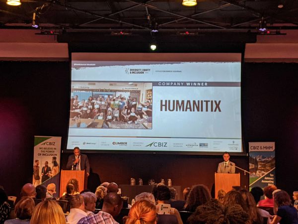 Screen showing Humanitix as winners at the award ceremony