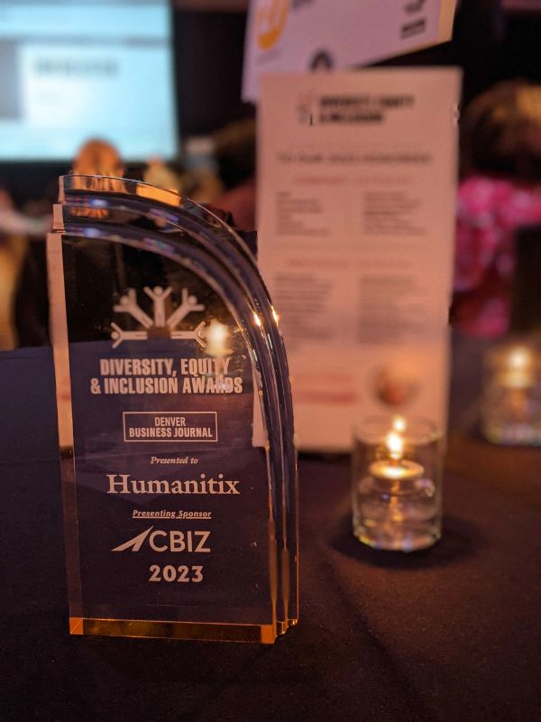 Glass trophy awarded to Humanitix for DE&I Awards