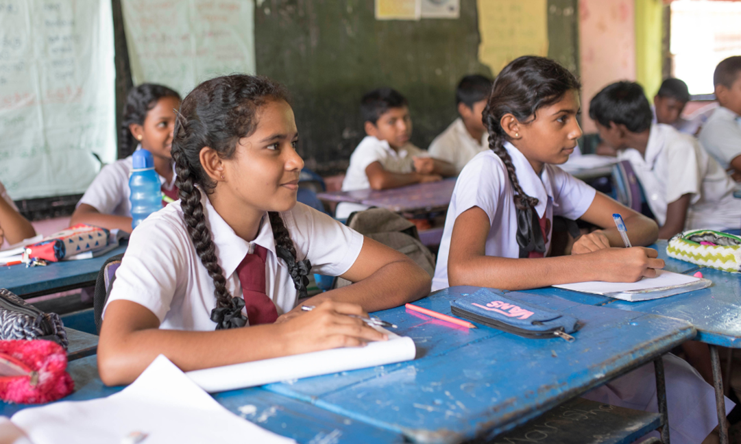 Maneesha from Sri Lanka studying in her classroom