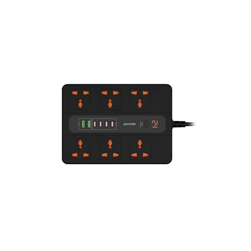 Thumbnail-Porodo | 6 AC | 2 USB-A | 24W & 4 USB-C PD 36W Multi Port Super Hub 3M 3000W UK - Black