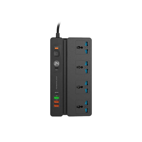 5010-Porodo | 4 AC | 3 USB & USB-C PD 35W Multiport Socket 3M 3000W UK - Black