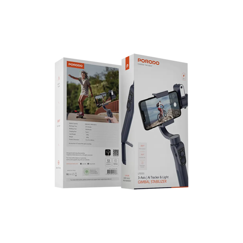 Thumbnail-Porodo LFS035 3-Axis Ai Tracker & Light Gimbal Stabilizer - Black