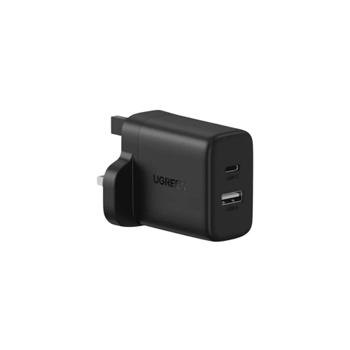 40264-Ugreen 20W Dual-Port (Type-C + USB Port) Fast Charger UK Pin -Black