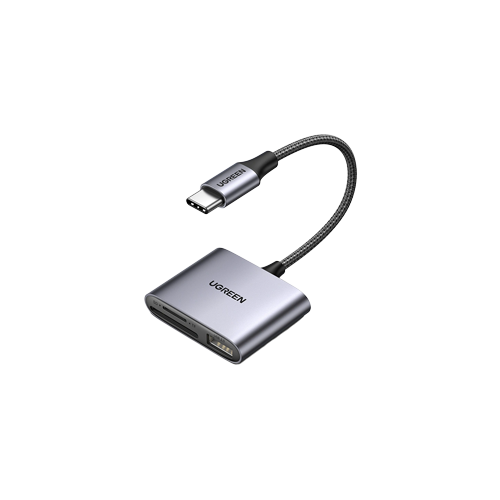 38853-UGREEN Type-C to SD/TF + USB 2.0 Aluminum Alloy Shell Memory Card Reader