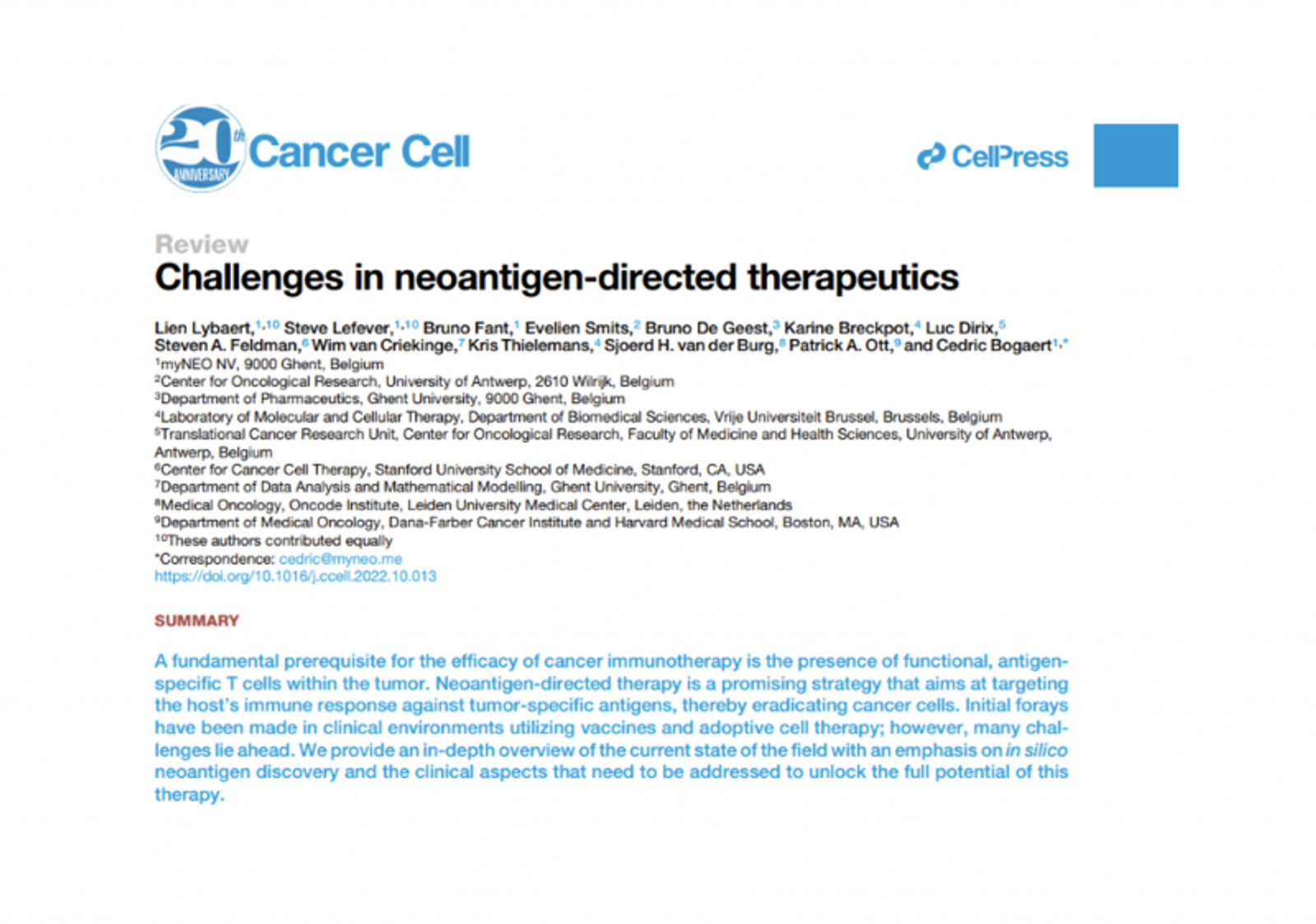 Review Trend in Cancer: Challenges in neoantigen-directed therapeutics