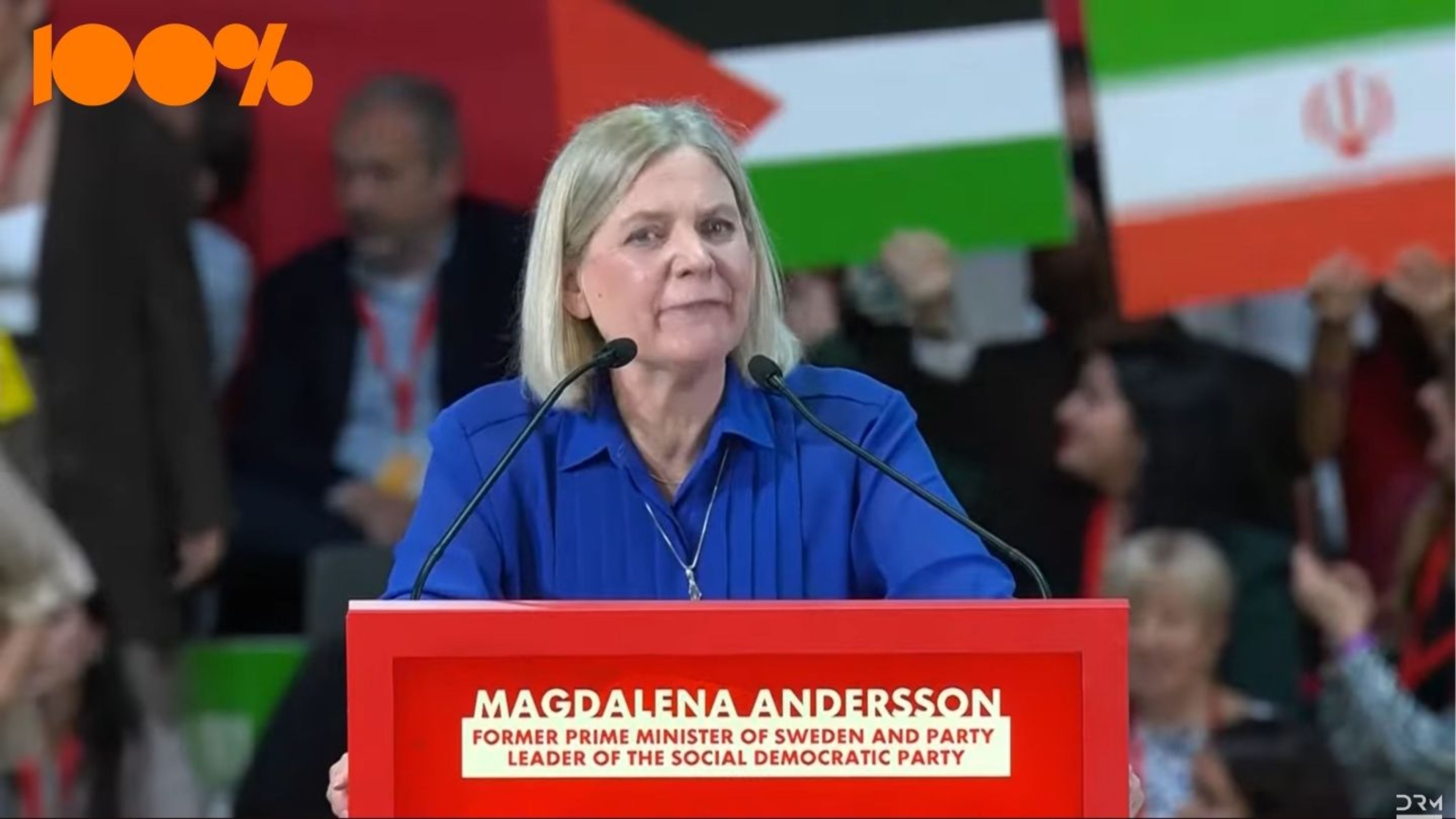 Andersson (S) framför Iran-flaggan: "Vacker publik av progressiva krafter"