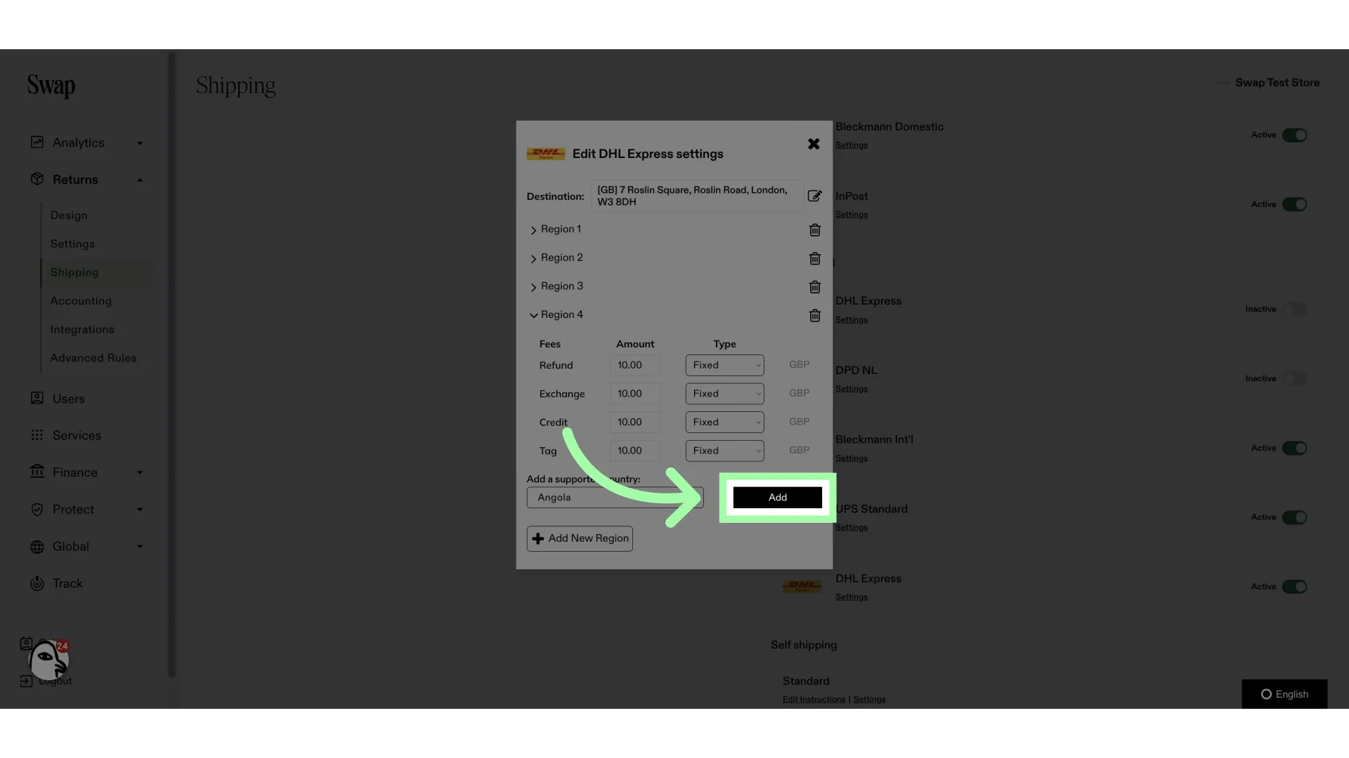Click 'Add' to add the selected country