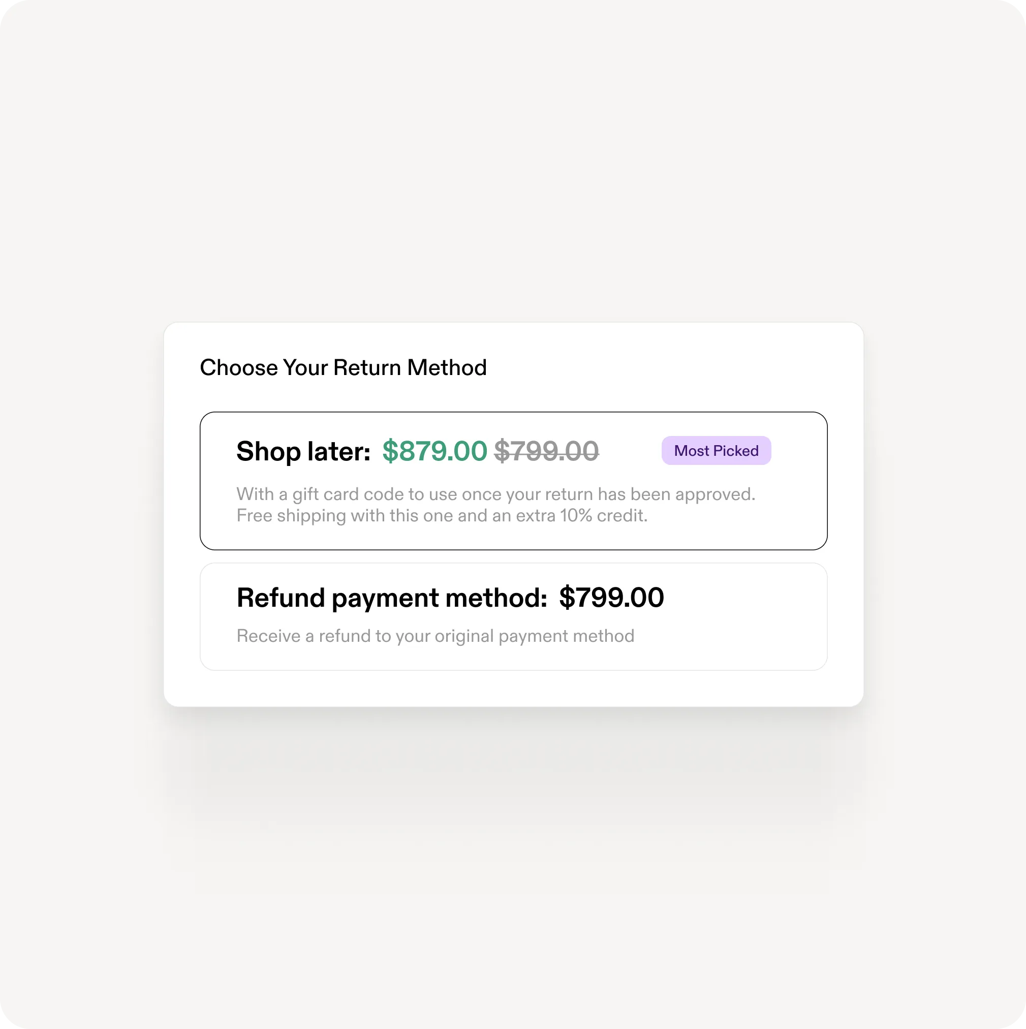 Customer choosing an exchange instead of a refund in the branded Swap returns portal