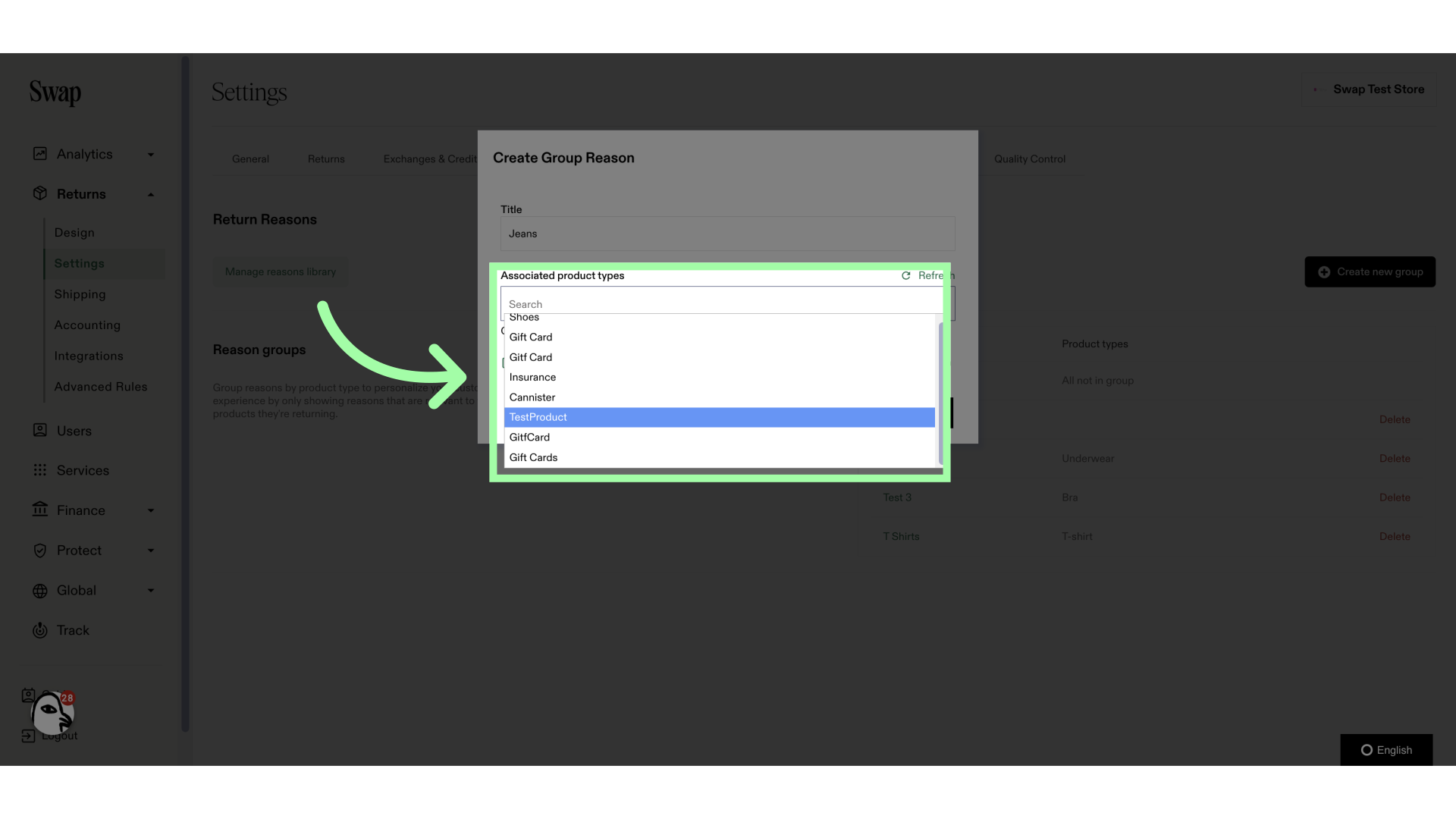 Select the product type. You can add multiple types to one group.