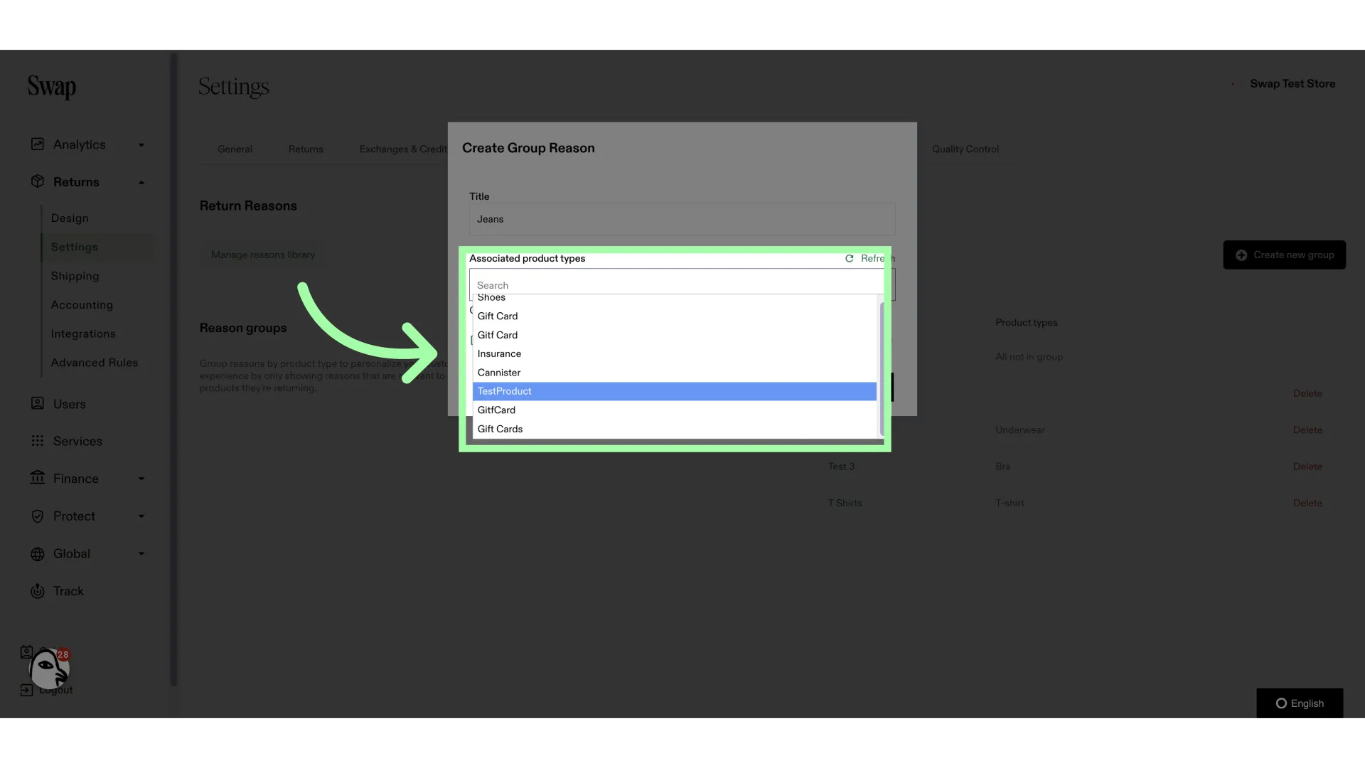 Select the product type. You can add multiple types to one group.