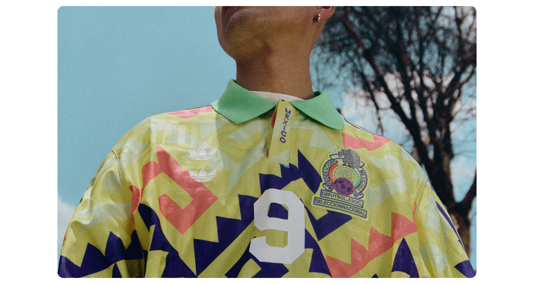 Model wearing the WILLY CHAVARRIA and Adidas World Cup jersey
