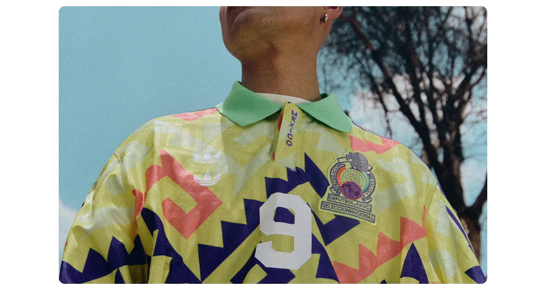Model wearing the WILLY CHAVARRIA and Adidas World Cup jersey