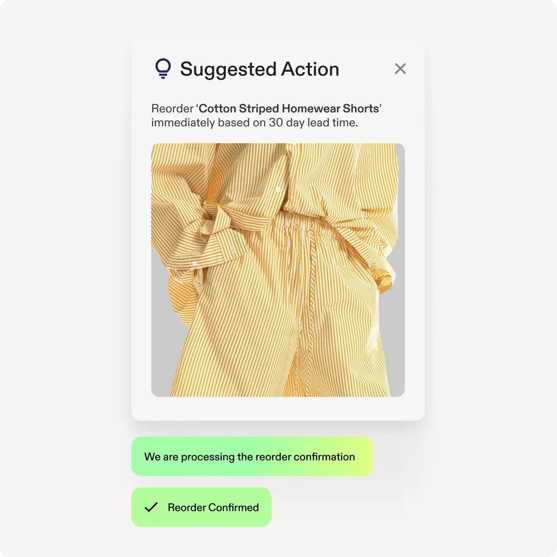 UI of a striped overall with ui showing recommendations